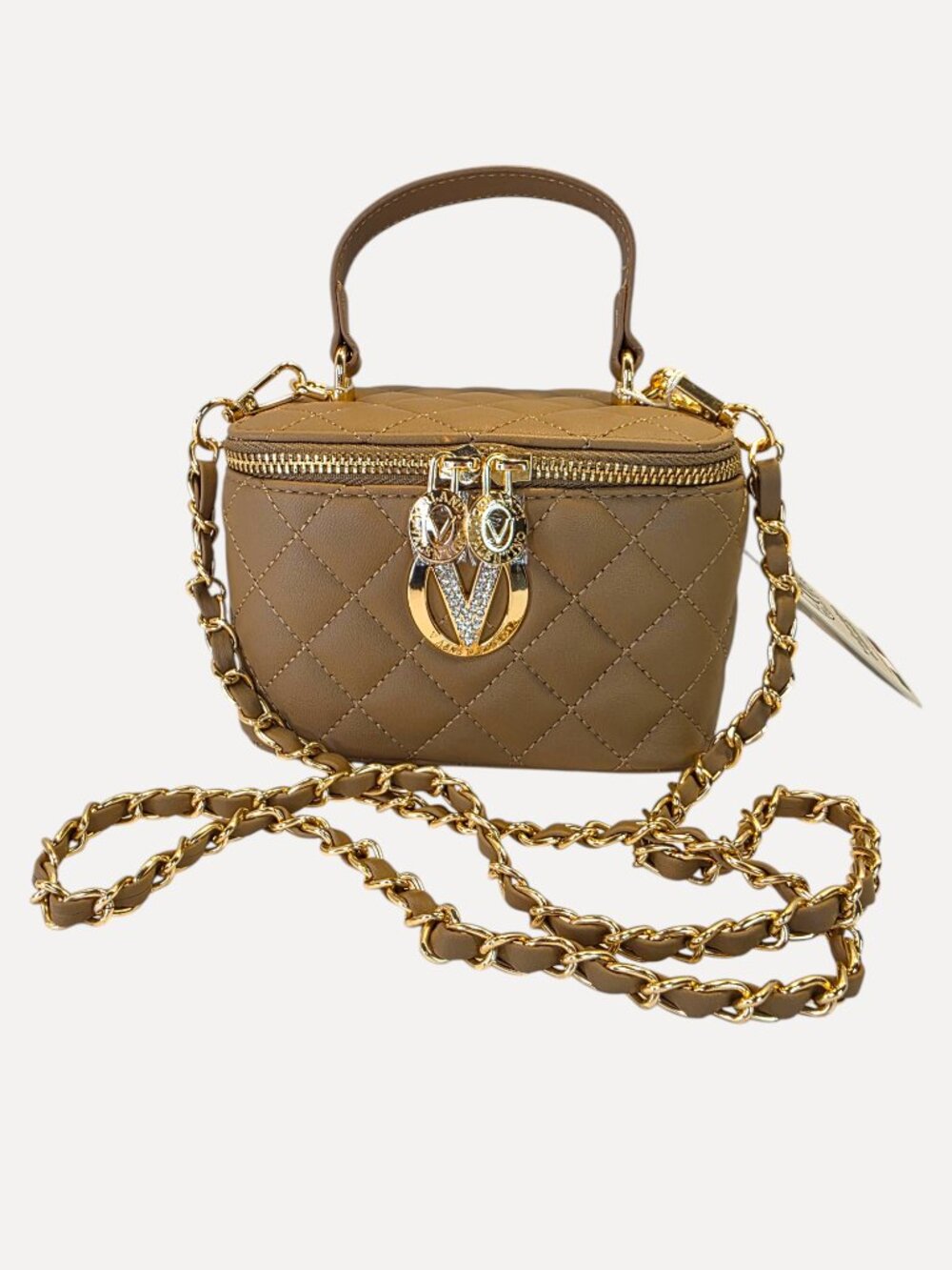 Quilted Taupe Shoulder or Cosmetic Bag by Valentino Orlandi NWT FREE SHIPPING - Picture 6 of 6